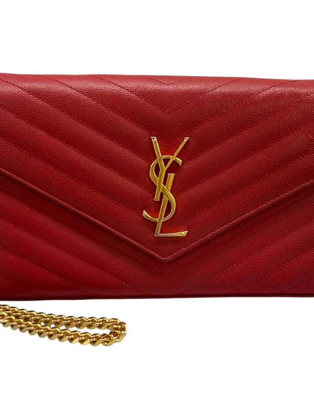 SAINT LAURENT PARIS Monogram Chain Wallet 377828 Red Leather Other Style Wallet